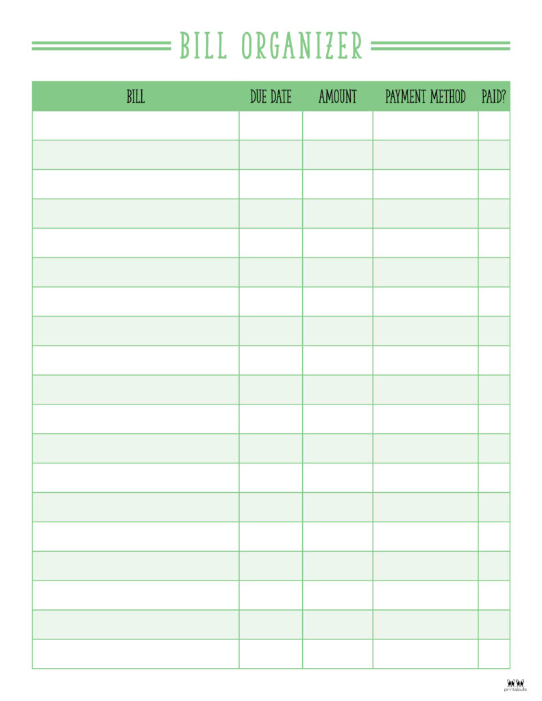 monthly bill organizers - 23 free printables | printabulls